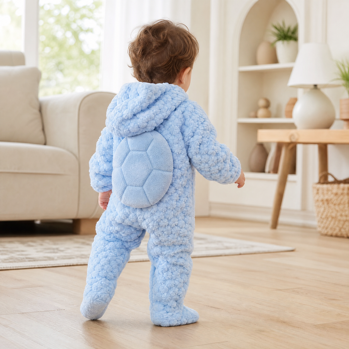 Pyjama Tortue Bébé — combinaison douillette à carapace, coloris bleu, photo 12