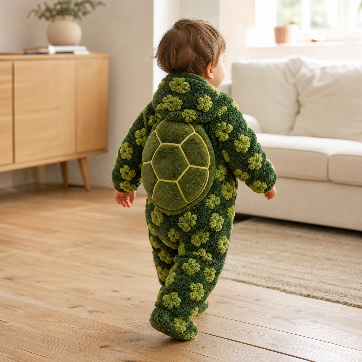 Pyjama Tortue Bébé — combinaison douillette à carapace, coloris vert, photo 7