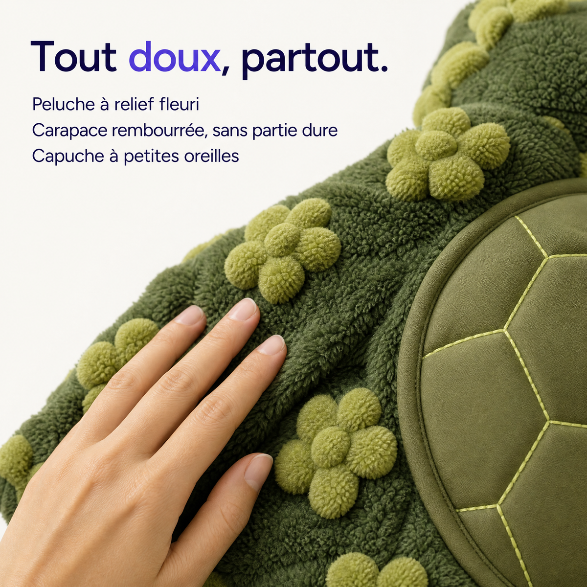 Peluche à relief fleuri toute douce et carapace rembourrée